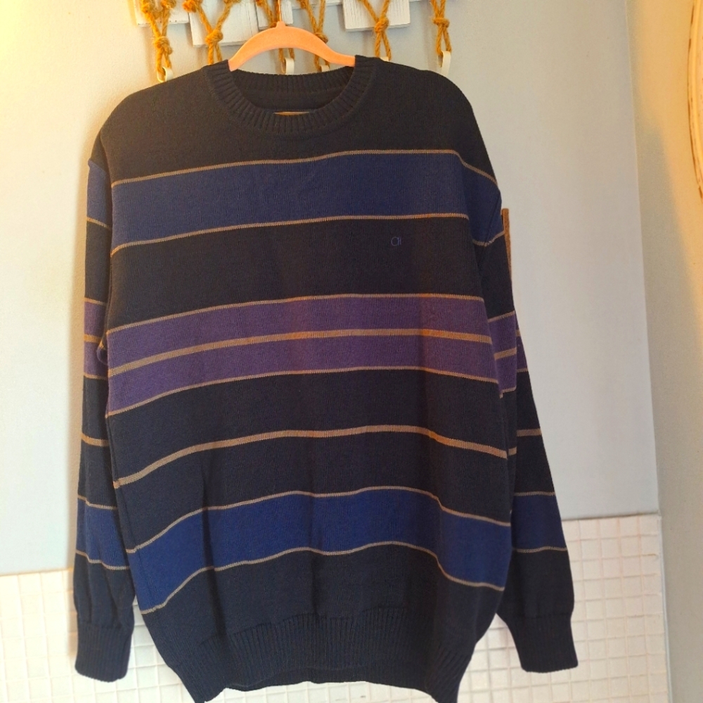 Y2K Men's Grunge Cobain Preppy Retro 50% merino wool striped Sweater XL